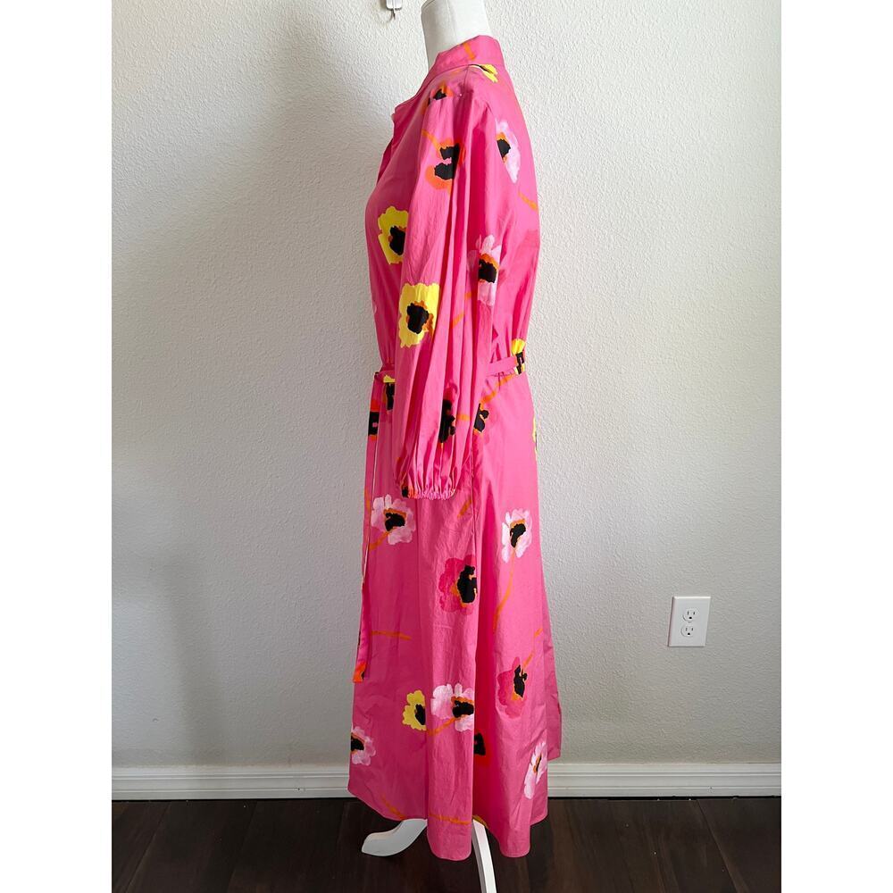 Piazza Sempione Milano Pink Floral Poplin Midi Dress Women's IT 48 US 12 Belted - Picture 7 of 15